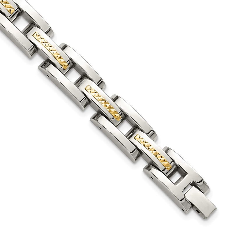 Kazi Luxury Steel Polished With Diamond-Cut 14k Gold Accent 9in Link Bracelet 323$